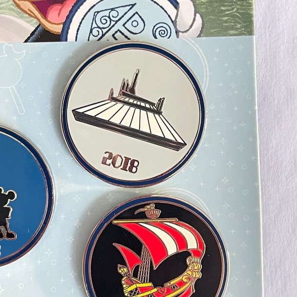 Disney Parks 2018 Space Mountain Peter Pan's Flight Small World Booster Pin Set - Picture 3 of 6